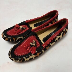 VANELI Calf Fur Leopard Print Suede Tassel Loafers Women's Shoes Size 7.5 N